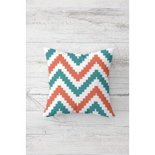 Pelangi Renkli Zigzag Desenli Çift Tarafı Baskılı Gizli Fermuarlı Yastık Kılıfı Kırlent Koltuk Yastık Kılıfı, Mavi-Nar Çiçeği 45 x 45