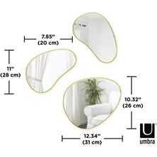 Hubba Pebble Duvar Montaj Aynaları, 3'lü Set, Pirinç