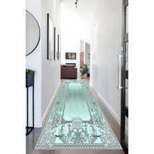 Pelangi Osmanlı Varak Çerçeveli Sedefli Dijital Baskı Yıkanabilir Kaymaz Taban Salon Halısı ve Yolluk(Trkaz), Turkuvaz 80 x 50, 9555160410800507