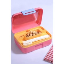 2 Katlı Bento Öğle Yemeği Kutusu, 1.6 Litre, 3 Bölmeli, Bpa Içermeyen Pp Plastik, Çatal Bıçak Kaşık Hediyeli (Pembe)