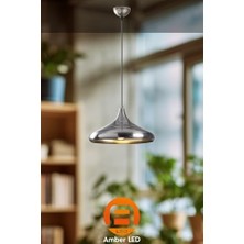 LED Modern Metal Gövdeli Tekli Sarkıt Avize Mutfak ve Salon Için E27 Uyumlu, GÜMÜŞ-209