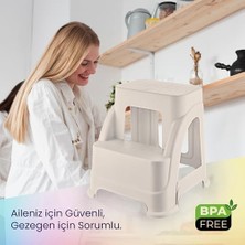 Life Merdivo 2 Basamaklı Büyük Boy Merdiven – Kaymaz Taban, Hafif ve Dayanıklı (Bej)