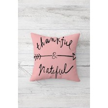 Pelangi Şükür ve Kalp Temalı Greatful Gizli Fermuarlı Kırlent Kılıfı Koltuk Yastık Kılıfı TAKIM(4ADET), Pembe-Beyaz-Gri 45 x 45