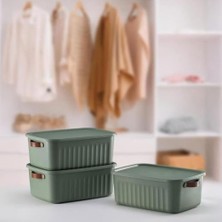 1 Adet Düzenleyici Kapaklı Kutu, Dekoratif Saklama Kutusu, Organizer (35CM*25CM*14CM) Yeşil 10 Litre