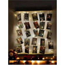 Miracix Mandallı Ipli Işıklı Fotoğraf Askısı, Ledli Anı Duvarı, Ahşap Fotoğraf Çerçevesi Ahşap 50 x 60
