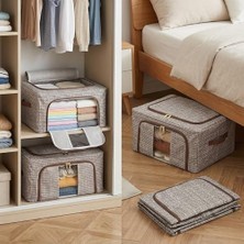 Katlanabilir Metal Iskeletli Hurç ve Saklama Kutusu - Şeffaf Pencereli, Çift Yönlü Açılır, Sert Tabanlı Dolap Içi ve Yatak Altı Düzenleyici (40X30X20 Cm) (Gri)