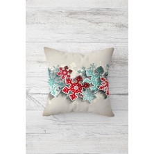 Pelangi Yılbaşı Temalı Kar Tanesi Çift Tarafı Baskı Gizli Fermuar Yastık Kılıfı Kırlent Koltuk Yastık Kılıfı, Kırmızı-Turkuaz 45 x 45, 24691173245451