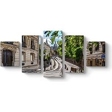 Paris Sokakları Tablosu 127 x 56-5 Parçalı