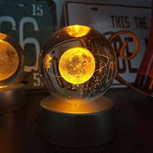 Kristal Cam Küre Renk Değiştiren LED Işıklı Gece Lambası Dekoratif Hediyelik Satürn Kızı