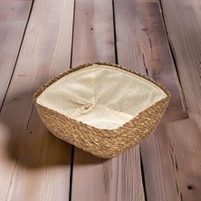 El Yapımı Hasır Içi Bezli Kare Ekmeklik ve Dekoratif Kare Hasır Sepet, Hasır Içi Bezli Ekmek Sepeti Kare (20CM*20CM*8CM)