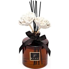 Missi 500 ml Kahverengi Silindir Şişe Seramik Çiçek Taşlı Bambu Çubuklu Oud Vanilya Oda Kokusu