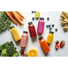 250 ml Smoothie Detoks Şişesi 250 cc Kapaklı Şeffaf Plastik Şişe Detox Köşeli Dondurucuya Uygun 6 Adet