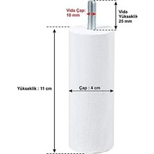 Ahşap Mobilya Koltuk Kanepe Ayağı Vida Çapı 10 mm Beyaz