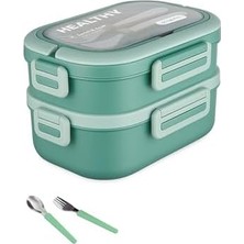 1650 ml Iki Kat Üç Bölme Paslanmaz Çelik Lunch Box Yeni Nesil Sefer Tası - Kaşık ve Çatallı -6715