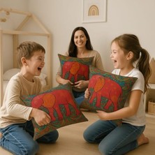 Fil Desenli Dekoratif Kırlent Kılıfı 45X45 cm – 4’lü Set | Dijital Baskı, Yumuşak Mikrofiber Kumaş, Gizli Fermuarlı | Renkli Etnik Yastık Kılıfı Ev Dekoru Için