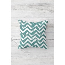 Pelangi Zigzag Desenli Çift Tarafı Baskılı Gizli Fermuar Yastık Kılıfı Kırlent Koltuk Yastık Kılıfı, Turkuaz-Beyaz 45 x 45