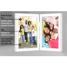 8X10 Menteşeli Resim Çerçevesi Beyaz Iki Ekranlı - Masa Üstü Için Cilalı Camlı Kompozit Ahşap