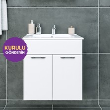 Regnum-S 65 cmEtajerli Lavabolu Lavabo Dolabı Parlak Beyaz MDF Lam