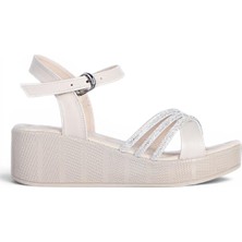Ayakcenter Byn Ayışığı BY33 Krem Kadın 7 cm Topuklu Sandalet