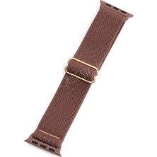 Quse Apple Watch 46MM-45MM-44MM & Series 1/3 42MM ile Uyumlu Dokuma Kumaş Kordon, Kahverengi