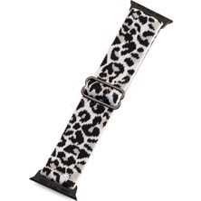 Quse Apple Watch Series 10/11 42MM & 41MM-40MM-38MM ile Uyumlu Dokuma Kumaş Kordon, Beyaz Leopar
