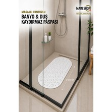 MAİN SHOP Masajlı Silikon Banyo Paspası Vantuzlu Banyo ve Duş Kaydırmazı Beyaz Renk 37x69 cm M-142