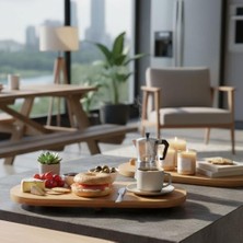 Skygo Ayaklı Bambu Sunum Tabakları, Ayaklı Bambu Sunumluk, Kek, Börek, Çörek ve Çikolata Sunum Tepsisi Yuvarlak Kenarlı Oval Sunumluk (34XM*15CM*1,5CM)