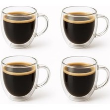 Skygo Çift Katmanlı 4'lü Espresso Cam Bardak Seti 80 ml & Tabak – 4’lü Set | Borosilikat Cam, Isı Yalıtımı, Bulaşık Makinesi Uyumlu, Türk Kahvesi Ristretto Macchiato Için