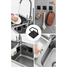 MAİN SHOP 6 Adet Siyah Yapışkanlı Çok Amaçlı Askı Paslanmaz Bulaşık Sünger Tutucu M- Sng1