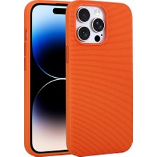 iPhone Uyumlu 14 Pro Max Kılıf M-Safe Şarj Özellikli Kumaş Tasarımlı Zore Miami Sert Pc Kapak-Turuncu