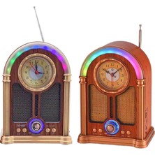 Nns Radyo Ahşap Retro Büyük Boy Bluetooth Bağlantılı USB Tf Saatli Işıklı Şarjlı