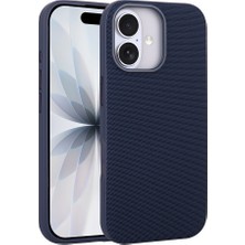 iPhone Uyumlu 17 Kılıf M-Safe Şarj Özellikli Kumaş Tasarımlı Zore Miami Sert Pc Kapak-Lacivert