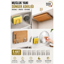 MAİN SHOP 6 Adet Gümüş Yapışkanlı Paslanmaz Çelik Bulaşık Süngeri Tutacağı Askı M- Sng1