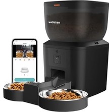 Haustier QQ025-DUAL Kameralı Akıllı Kedi Köpek Otomatik Mama Kabı, App Uzaktan Kontrol, Sesle Çağırma, 480P Kamera, 4lt Hazne, Çift Metal Kase (Siyah)
