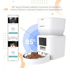 Haustier QQ025 Kameralı Akıllı Kedi Otomatik Mama Kabı, App-Wifi Uzaktan Kontrol, Ayarlanabilir 480P Kamera, 4lt Hazne (Beyaz)