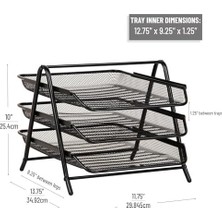 Reader 3 Katmanlı Kağıt Tepsisi, Masaüstü Düzenleyici, Dosya Depolama, Çalışma Alanı, Ofis, Metal Örgü, 11.5 "u x 13.75" G x 10"h, Siyah