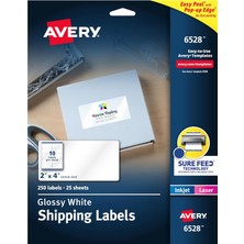 Besleme ve Kolay Soyma Teknolojisine Sahip Nakliye Etiketleri, Parlak Beyaz Etiketler, 2 "x 4", Kalıcı Yapıştırıcı, Lazer/mürekkep Püskürtmeli, 250 Parlak Etiket (6528)