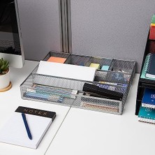 Reader Ağ Koleksiyonu, 6 Bölmeli Malzeme Depolama, Çalışma Masası, Makyaj Veya Gereç Düzenleyici, Metal Örgü, 2'li Set, Gümüş