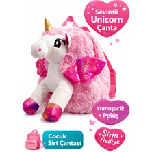 Peluş Unicorn Çocuk Sırt Çantası Pembe Simli Yumuşak Anaokulu Kreş Çantası