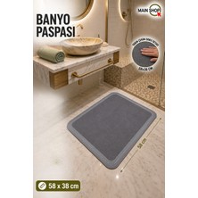MAİN SHOP Banyo Abdest Paspası Kaymaz Tabanlı Su Emici Paspas Yazısız Gri Model 58X38CM M-8