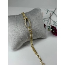 Skygo Revify 14 K  Gold Zirkon Taşlı Pirinç Zirkon Bileklikler 19 Cm  - KBL0313