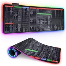 Büyük Oyuncu Rgb Mousepad ve Klavye Pad Kısa Yollar Desenli Işıklı 80CM x 30CM Mouse Pad