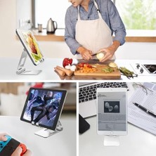 Skygo Masa Cep Telefonu Standı, Ergonomik Telefon Tutucu, 360 Derece Dönebilir, Kompakt Tasarım, Video Izleme ve Şarj Etme Için Pratik Çözüm (Gümüş Renk)