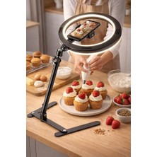 10" Masaüstü Ring Light Çekim Standı – 30-47,5 cm Ayarlanabilir Yükseklik, Telefon Tutuculu Ürün Video & Fotoğraf Çekim Selfie Işığı, CZ-035, Siyah
