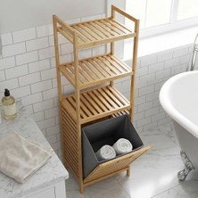Skygo Deconox Doğal Bambu 3 Katlı Banyo Rafı ve Çamaşır Sepeti Havluluklu Ahşap Düzenleyici (40X30X119 Cm)