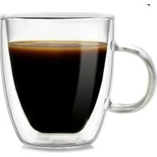 Skygo Borosilikat Çift Cidarlı Espresso Bardağı, Şeffaf, 100ML, Kulplu, 2'li Set