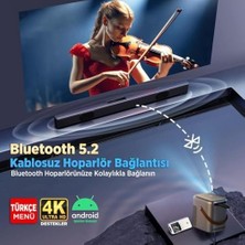 H300A Tv 4K Destekli Projeksiyon Cihazı +Auto Focus+Auto Keystone 6g Wi-Fi+5.2 Bluetooth 240 Inç Yansıtma+Hifi Dolby Ses Sistemi Koyu Gri