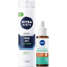 Men Erkek Hassas Tıraş Jeli 200ML ve Derma Skin Clear Karşıtı Serum 30ML, Cilt Bakım Seti