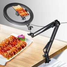 Kıskaçlı 10 Inch Youtuber LED Işıklı Halka Telefon Tutuculu Yüksekliği ve Açısı Ayarlanabilir 10 Inch 26 cm Selfie Yayıncı Makyaj Işığı Masa Kenarına Monte Edilebilir HLK-012A