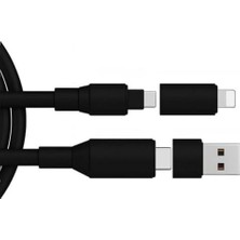 Skygo 240W 4 In 1 Usb-A+Type-C To Type-C+Lightning Ile Uyumlu Süper Hızlı Şarj ve Data Kablosu Siyah (100W Destekleyen Cihaz ile Test Videosu Görsellerde Mevcuttur)